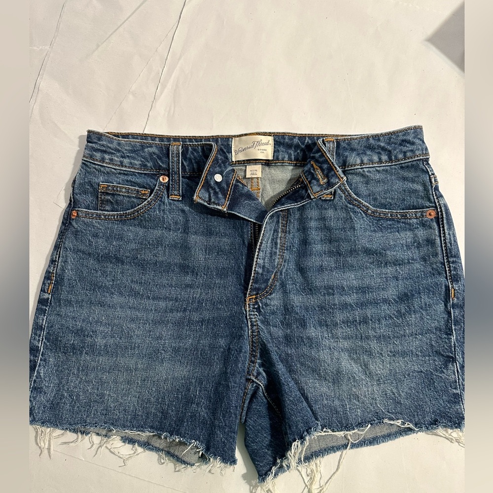 Women’s denim shorts. Blue denim.